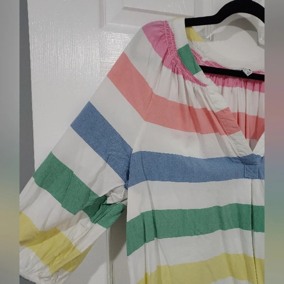 Crown & Ivy Multicolored Striped Peasant Blouse Split Neck in Size 1X - Picture 3 of 9